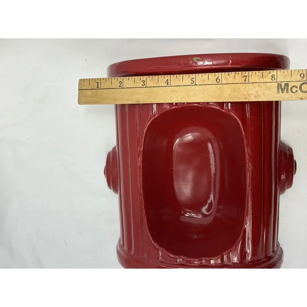 Vintage Red Fire Hydrant Dog Feeder Bowl Glazed Ceramic RARE 12” 🚒 Mid-century